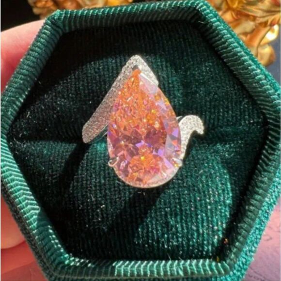 Pink water drop diamond ring sz 8 - Picture 1 of 6